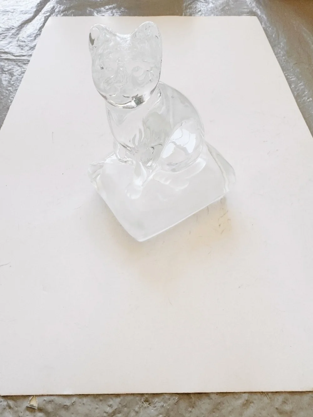Cristal d'Arques French Clear Crystal Kitty Cat Statue Frosted Base Decor 5.5
